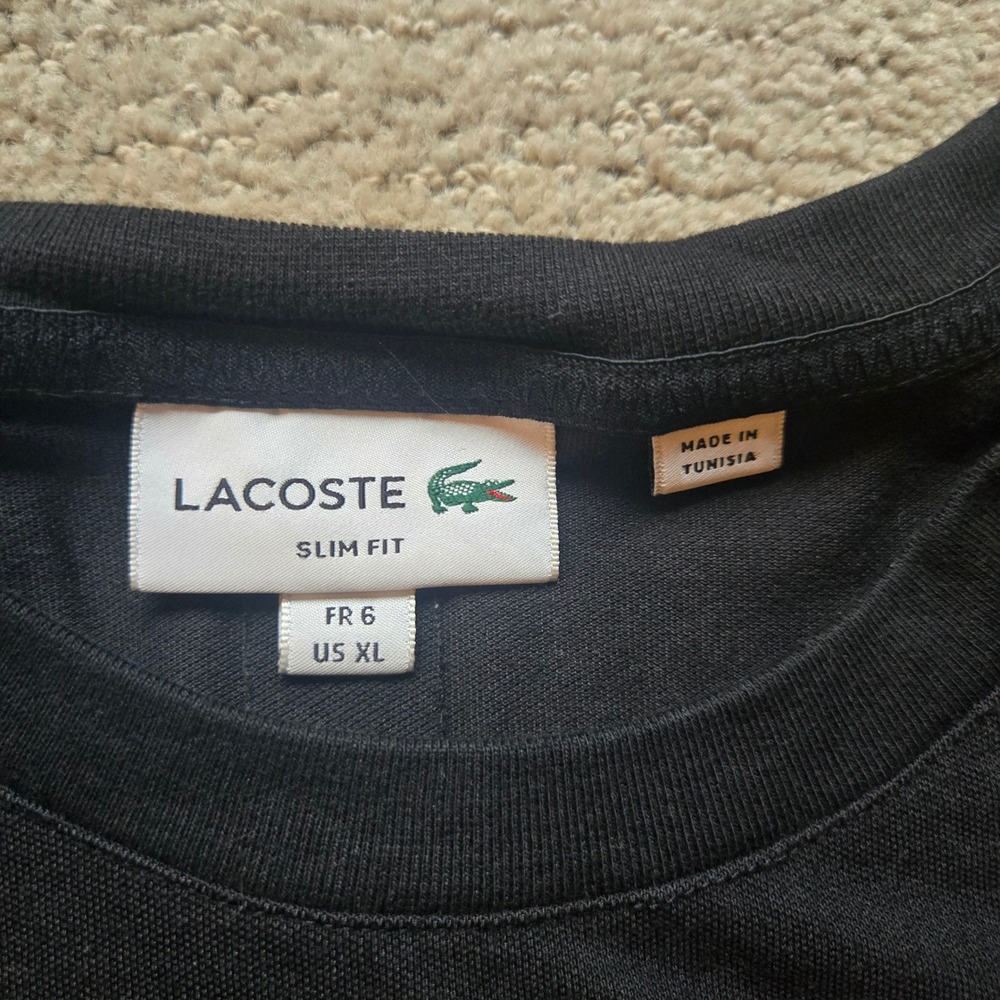 Lacoste Slim Fit T-Shirt Mens XL Black Short Sleeve Crew Neck Tonal Logo FR 6 - Picture 2 of 6
